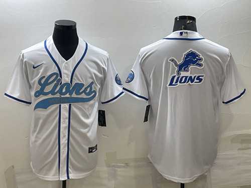 Men%27s Detroit Lions White Team Big Logo With Patch Cool Base Stitched Baseball Jersey